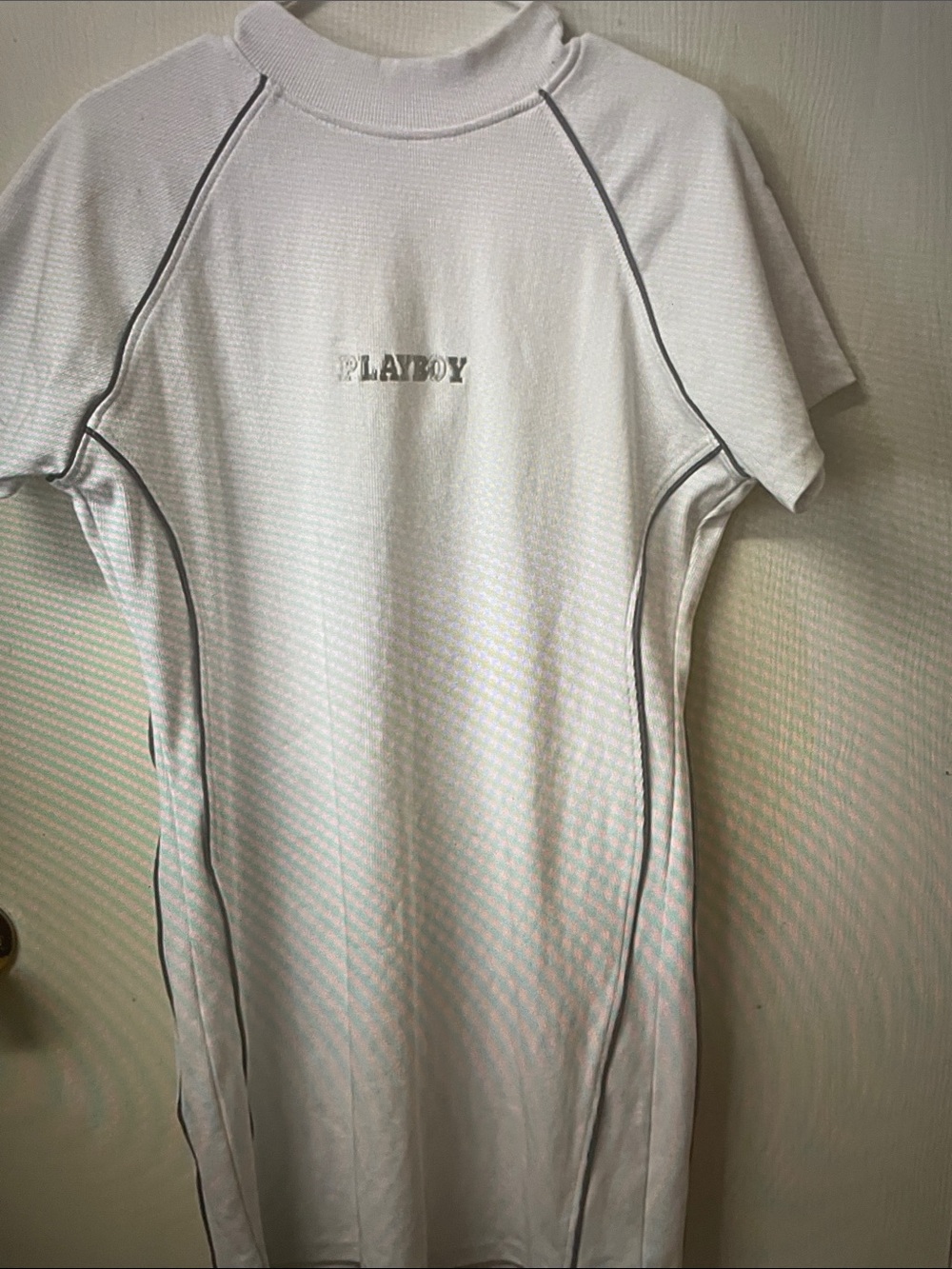 PLAYBOY White Short-Sleeve Dress with Contrast Piping